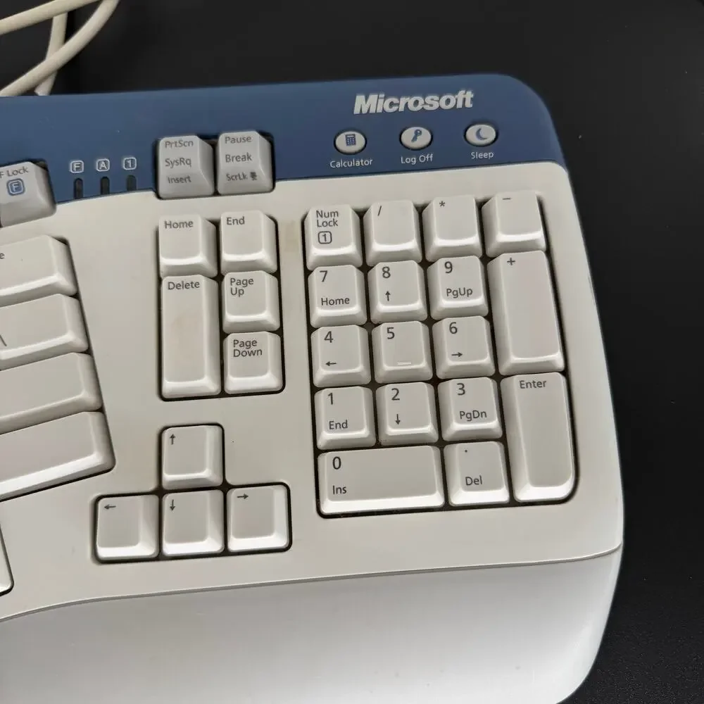 Vtg Microsoft Natural Multimedia Keyboard 1.0A RT9470 PS/2 Ergonomic Wired Gray
